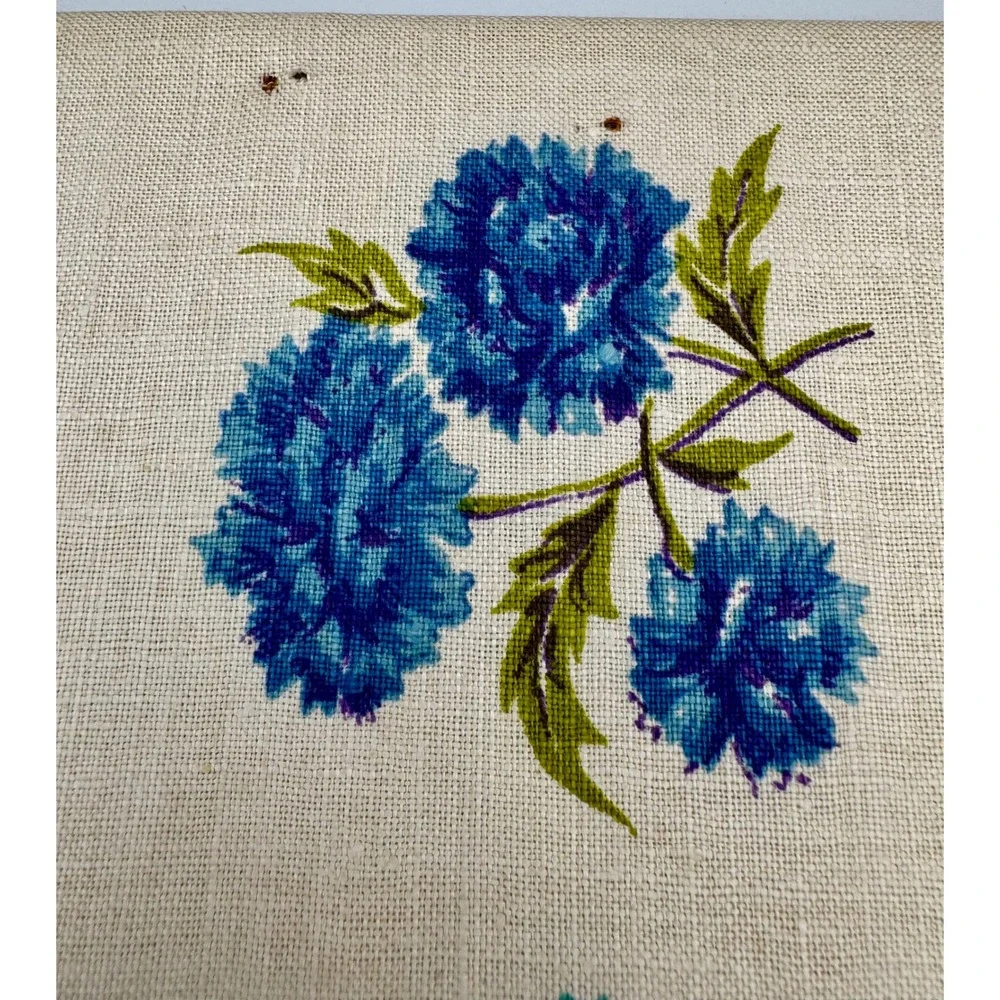 Vintage 1940/50s Victory Linen Tea Set Blue Carnations Tablecloth 4 Napkins New